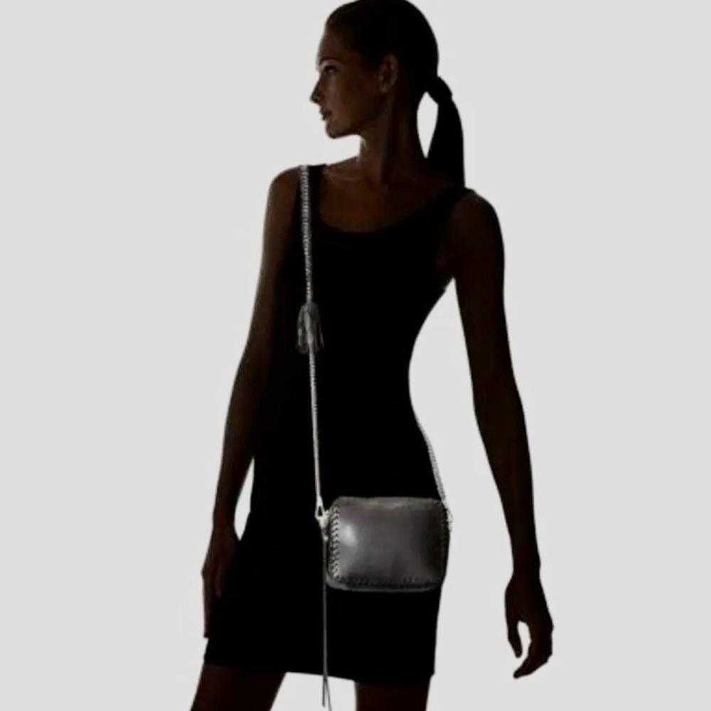 Rebecca Minkoff Biker Crossbody Bag Black Leather Braided Chain Strap Purse - Picture 9 of 16